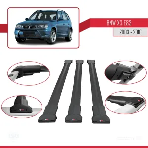 BMW X3 E83 2003-2010 Arası ile uyumlu FLY Model Ara Atkı Tavan Barı SİYAH 3 ADET BAR thumb 5