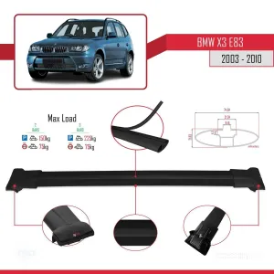 BMW X3 E83 2003-2010 Arası ile uyumlu FLY Model Ara Atkı Tavan Barı SİYAH thumb 4