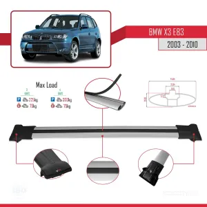 BMW X3 E83 2003-2010 Arası ile uyumlu FLY Model Ara Atkı Tavan Barı GRİ 3 ADET BAR thumb 4