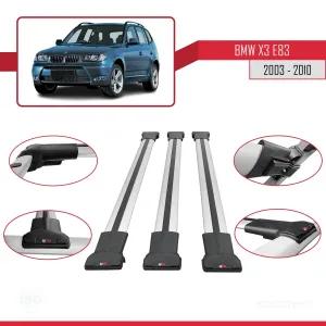 BMW X3 E83 2003-2010 Arası ile uyumlu FLY Model Ara Atkı Tavan Barı GRİ 3 ADET BAR thumb 5