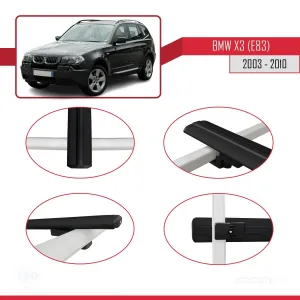 BMW X3 E83 2003-2010 Arası ile uyumlu Basic Model Ara Atkı Tavan Barı SİYAH 3 ADET thumb 4