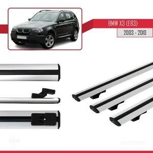BMW X3 E83 2003-2010 Arası ile uyumlu Basic Model Ara Atkı Tavan Barı GRİ 3 ADET thumb 3