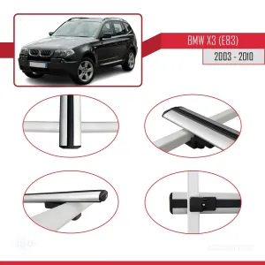 BMW X3 E83 2003-2010 Arası ile uyumlu Basic Model Ara Atkı Tavan Barı GRİ 3 ADET thumb 4
