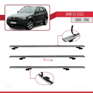BMW X3 E83 2003-2010 Arası ile uyumlu Basic Model Ara Atkı Tavan Barı GRİ 3 ADET thumb 5