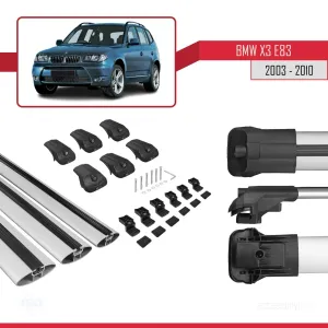 BMW X3 E83 2003-2010 Arası ile uyumlu ACE-1 Ara Atkı Tavan Barı GRİ 3 ADET BAR thumb 5