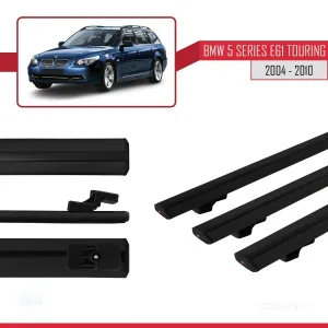 BMW 5 Serisi (E61) TOURING 2004-2010 Arası ile uyumlu Basic Model Ara Atkı Tavan Barı SİYAH 3 ADET thumb 3