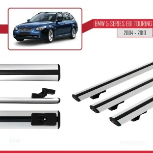 BMW 5 Serisi (E61) TOURING 2004-2010 Arası ile uyumlu Basic Model Ara Atkı Tavan Barı GRİ 3 ADET thumb 3