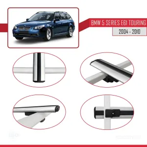 BMW 5 Serisi (E61) TOURING 2004-2010 Arası ile uyumlu Basic Model Ara Atkı Tavan Barı GRİ 3 ADET thumb 4