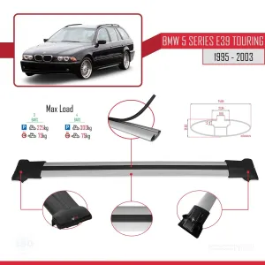 BMW 5 Serisi (E39) TOURING 1995-2003 Arası ile Uyumlu FLY Model Ara Atkı Tavan Barı GRİ 3 ADET BAR thumb 4