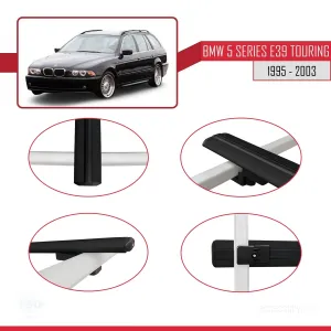 BMW 5 Serisi (E39) TOURING 1995-2003 Arası ile uyumlu Basic Model Ara Atkı Tavan Barı SİYAH 3 ADET thumb 4