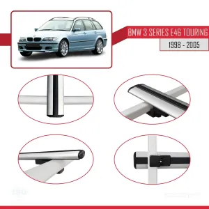 BMW 3 Serisi (E46) TOURING 1998-2005 Arası ile uyumlu Basic Model Ara Atkı Tavan Barı GRİ 3 ADET thumb 4
