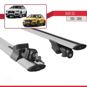 Audi Q3 2011-2018 Arası ile uyumlu HOOK Model Anahtar Kilitli Ara Atkı Tavan Barı GRİ thumb 5