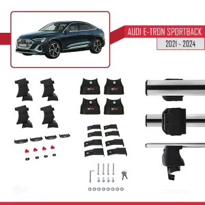 Audi E-TRON Sportback 2021 ve Sonrası ile uyumlu ACE-4 Ara Atkı Tavan Barı GRİ thumb 5