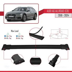 Audi A6 (C8) Allroad 2019 ve Sonrası ile Uyumlu FLY Model Ara Atkı Tavan Barı SİYAH 3 ADET BAR thumb 4