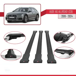 Audi A6 (C8) Allroad 2019 ve Sonrası ile Uyumlu FLY Model Ara Atkı Tavan Barı SİYAH 3 ADET BAR thumb 5