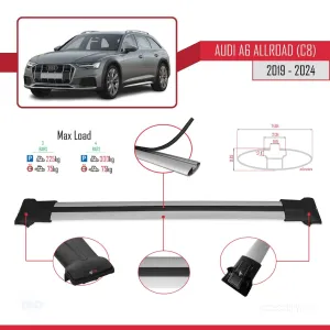 Audi A6 (C8) Allroad 2019 ve Sonrası ile Uyumlu FLY Model Ara Atkı Tavan Barı GRİ 3 ADET BAR thumb 4