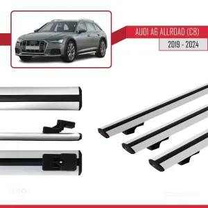 Audi A6 (C8) Allroad 2019 ve Sonrası ile uyumlu Basic Model Ara Atkı Tavan Barı GRİ 3 ADET thumb 5