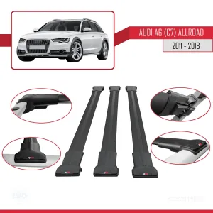Audi A6 (C7) Allroad 2011-2018 Arası ile uyumlu FLY Model Ara Atkı Tavan Barı SİYAH 3 ADET BAR thumb 5