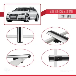 Audi A6 (C7) Allroad 2011-2018 Arası ile uyumlu Basic Model Ara Atkı Tavan Barı GRİ 3 ADET thumb 4