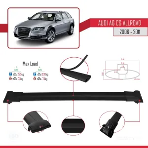 Audi A6 (C6) ALLROAD 2006-2011 Arası ile Uyumlu FLY Model Ara Atkı Tavan Barı SİYAH 3 ADET BAR thumb 4