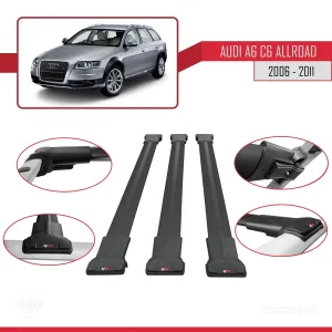 Audi A6 (C6) ALLROAD 2006-2011 Arası ile Uyumlu FLY Model Ara Atkı Tavan Barı SİYAH 3 ADET BAR thumb 5
