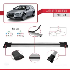Audi A6 (C6) ALLROAD 2006-2011 Arası ile Uyumlu FLY Model Ara Atkı Tavan Barı GRİ 3 ADET BAR thumb 4