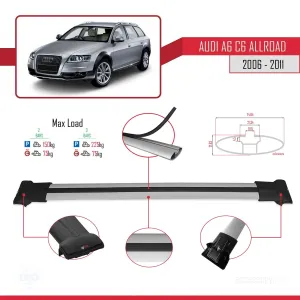 Audi A6 (C6) ALLROAD 2006-2011 Arası ile uyumlu FLY Model Ara Atkı Tavan Barı GRİ thumb 4