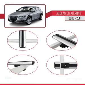 Audi A6 (C6) ALLROAD 2006-2011 Arası ile uyumlu Basic Model Ara Atkı Tavan Barı GRİ 3 ADET thumb 4