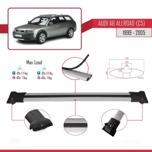 Audi A6 (C5) Allroad 1999-2005 Arası ile Uyumlu FLY Model Ara Atkı Tavan Barı GRİ 3 ADET BAR thumb 4
