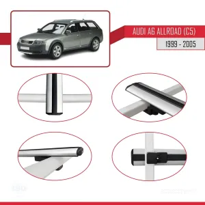 Audi A6 (C5) Allroad 1999-2005 Arası ile uyumlu Basic Model Ara Atkı Tavan Barı GRİ 3 ADET thumb 4