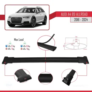 Audi A4 (B9) ALLROAD 2016 ve Sonrası ile Uyumlu FLY Model Ara Atkı Tavan Barı SİYAH 3 ADET BAR thumb 4