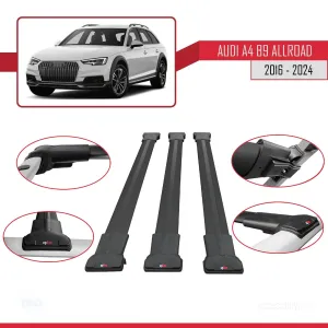 Audi A4 (B9) ALLROAD 2016 ve Sonrası ile Uyumlu FLY Model Ara Atkı Tavan Barı SİYAH 3 ADET BAR thumb 5