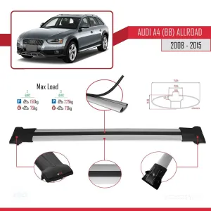 Audi A4 (B8) Allroad 2008-2015 Arası ile uyumlu FLY Model Ara Atkı Tavan Barı GRİ thumb 4