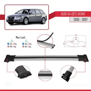 Audi A4 (B7) Avant 2005-2007 Arası ile uyumlu FLY Model Ara Atkı Tavan Barı GRİ thumb 4