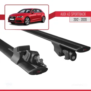 Audi A3 Sportback 2012-2020 Arası ile uyumlu HOOK Model Anahtar Kilitli Ara Atkı Tavan Barı SİYAH thumb 5