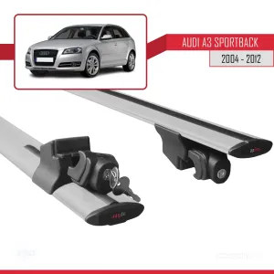 Audi A3 Sportback 2004-2012 Arası ile uyumlu HOOK Model Anahtar Kilitli Ara Atkı Tavan Barı GRİ thumb 5