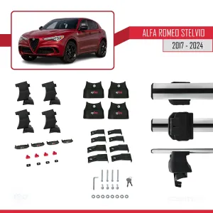 Alfa Romeo Stelvio 2017 ve Sonrası ile uyumlu ACE-4 Ara Atkı Tavan Barı GRİ thumb 5