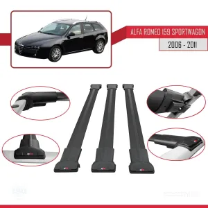 Alfa Romeo 159 SPORTWAGON 2006-2011 Arası ile Uyumlu FLY Model Ara Atkı Tavan Barı SİYAH 3 ADET BAR thumb 5