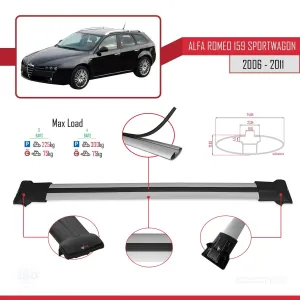 Alfa Romeo 159 SPORTWAGON 2006-2011 Arası ile Uyumlu FLY Model Ara Atkı Tavan Barı GRİ 3 ADET BAR thumb 4