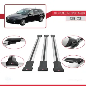 Alfa Romeo 159 SPORTWAGON 2006-2011 Arası ile Uyumlu FLY Model Ara Atkı Tavan Barı GRİ 3 ADET BAR thumb 5