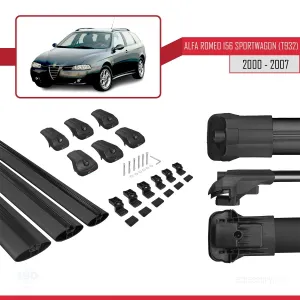 Alfa Romeo 156 Sportwagon (T932) 2000-2007 Arası ile uyumlu ACE-1 Ara Atkı Tavan Barı SİYAH 3 ADET BAR thumb 5