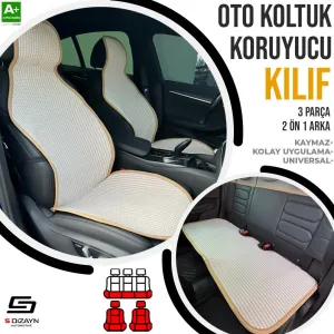 S-Dizayn Oto Koltuk Koruyucu Kılıf Krem Universal 2+1 Parça Ön Arka A+ Kalite thumb 1