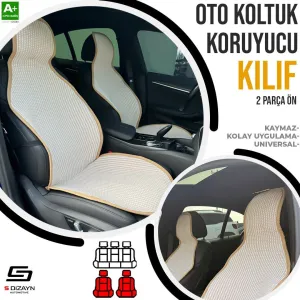 S-Dizayn Oto Koltuk Koruyucu Kılıf Krem Universal 2 Parça Ön A+ Kalite thumb 1