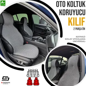 S-Dizayn Oto Koltuk Koruyucu Kılıf Çizgili Füme Beyaz Universal 2 Parça Ön A+ Kalite thumb 1