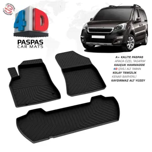 Peugeot Partner Tepee 4D Araca Özel Havuzlu Kauçuk Paspas 2008-2018 110 HPDRS Tuning kalitesiyle tanışın! Özel olarak Peugeot  model araçlar için üretilen bu ür