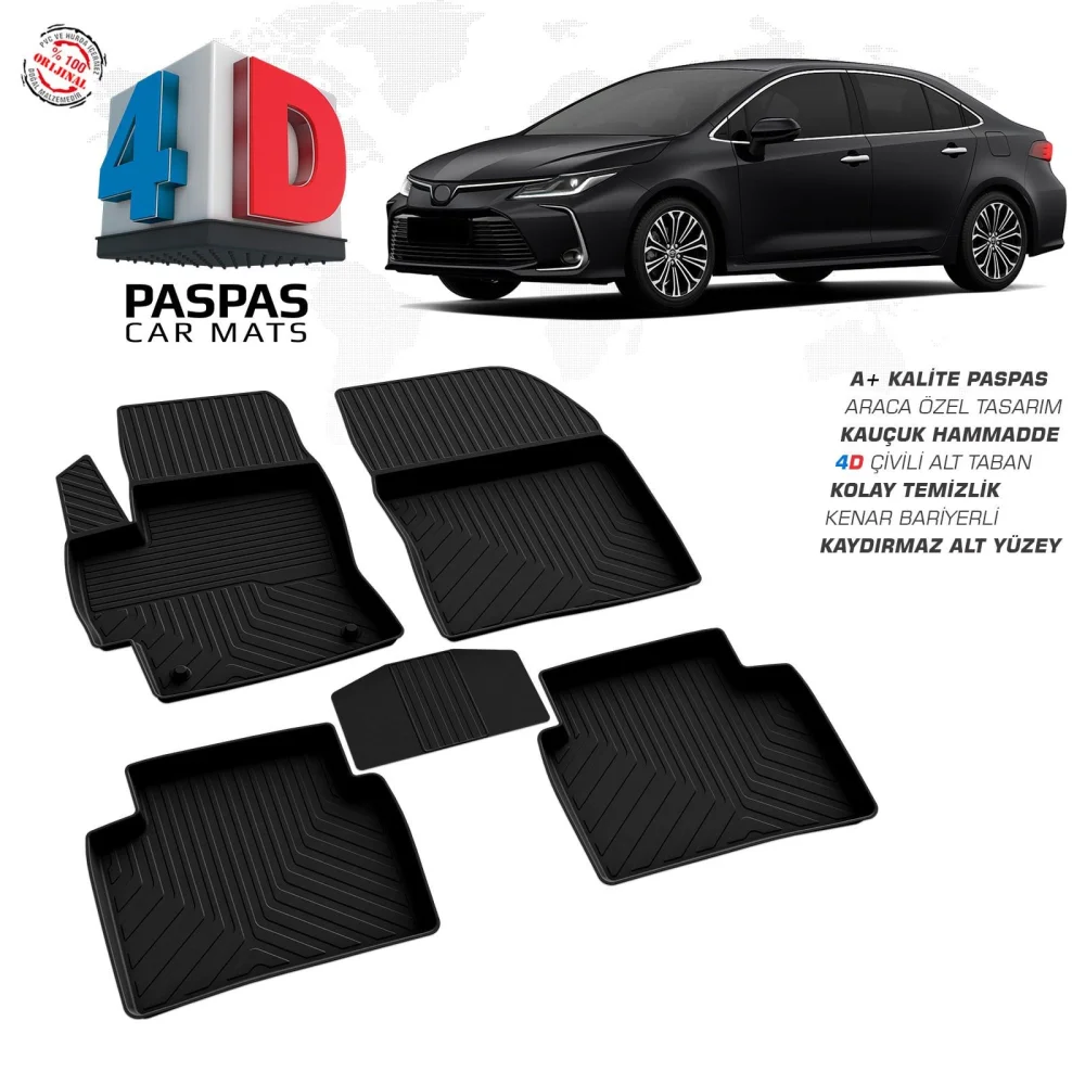 Toyota Corolla 4D Araca Özel Havuzlu Kauçuk Paspas 2019 Üzeri