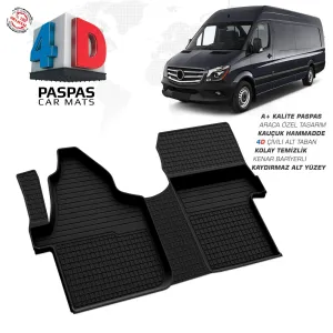 Mercedes-Benz Sprinter W906 4D Araca Özel Havuzlu Kauçuk Paspas 2006 Üzeri Ön Çift Koltuk
