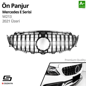 S-Dizayn Mercedes E-Class W213 Ön Panjur Parlak Siyah Piano Black GTR Model 2021 Üzeri thumb 2