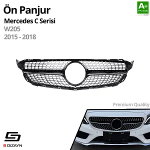 S-Dizayn Mercedes C-Class W205 Ön Panjur Parlak Siyah Piano Black Diamond Model 2015-2018 thumb 2