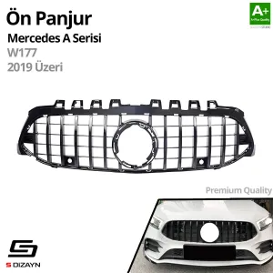 S-Dizayn Mercedes A-Class W177 Ön Panjur Parlak Siyah Piano Black GTR Model 2019 Üzeri thumb 2